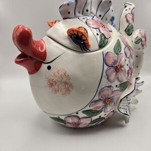 Blue Sky Floral Fish Teapot - Red, Pink, Green, Blue